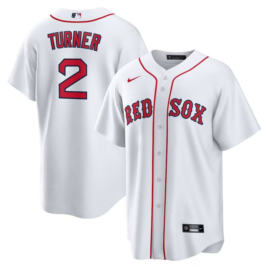 Men Boston Red Sox 2 Justin Turner Nike White Red Home Replica Player MLB Jersey
